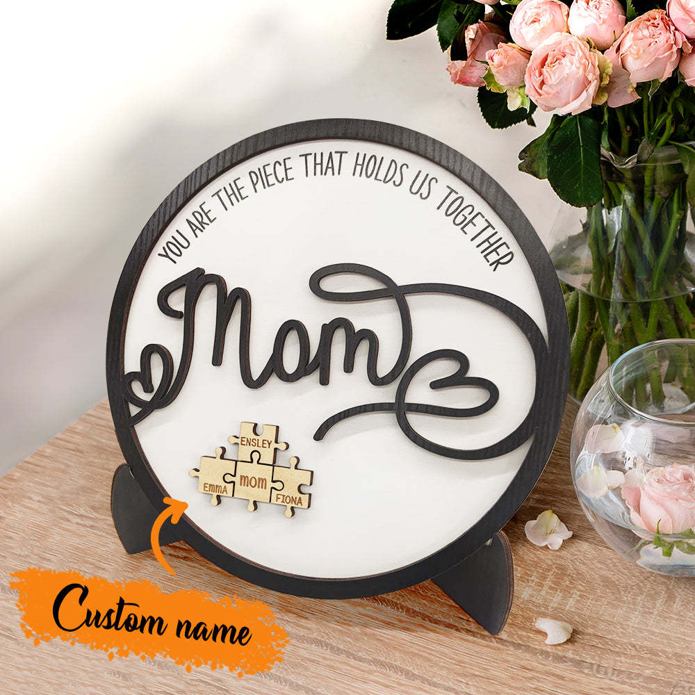 Personalized Mom Round Puzzle Plaque You Are the Piece That Holds Us Together Mother's Day Gift - soufeelus