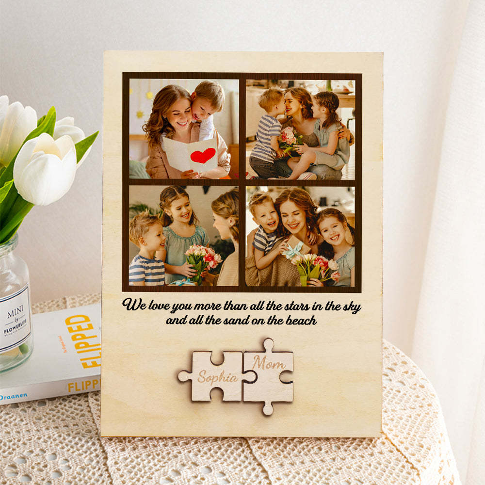 Personalized Wooden Photo Puzzle Sign Custom Family Member Sign Gift for Mom - soufeelus