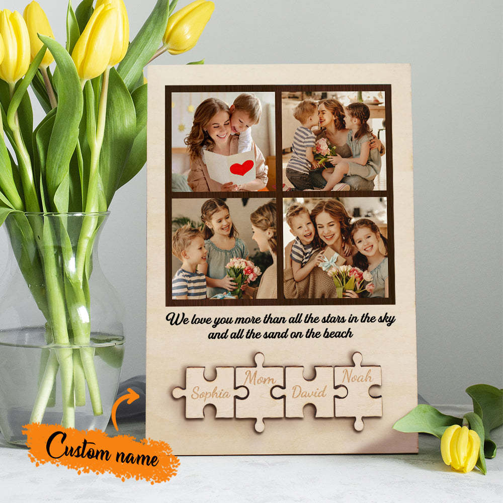 Personalized Wooden Photo Puzzle Sign Custom Family Member Sign Gift for Mom - soufeelus