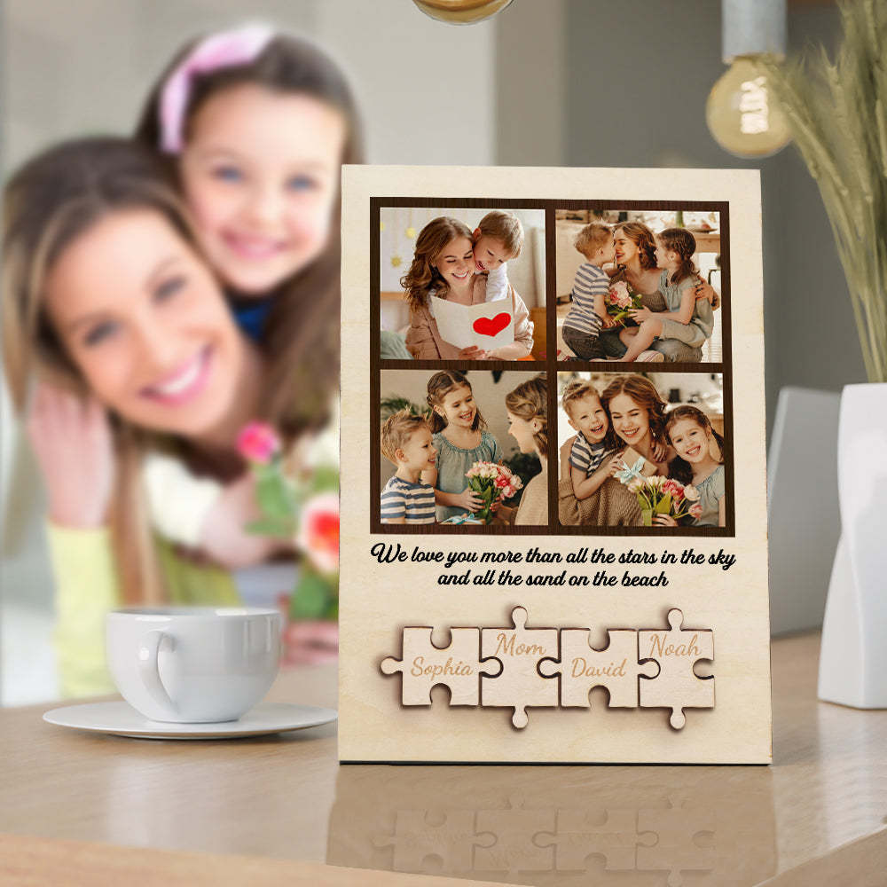Personalized Wooden Photo Puzzle Sign Custom Family Member Sign Gift for Mom - soufeelus