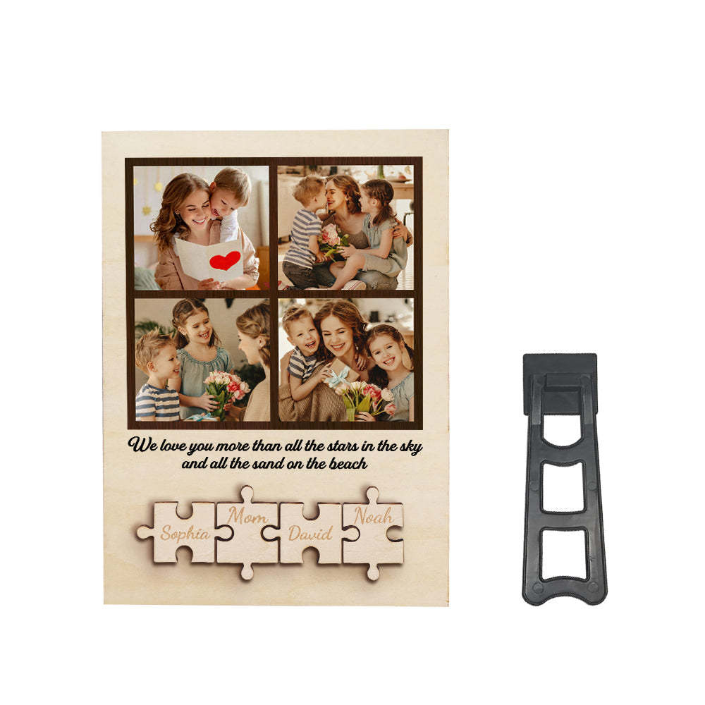 Personalized Wooden Photo Puzzle Sign Custom Family Member Sign Gift for Mom - soufeelus