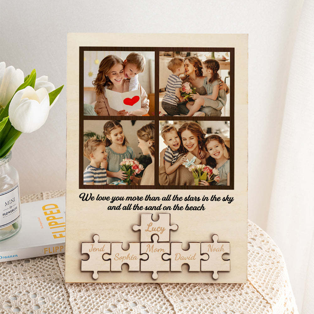 Personalized Wooden Photo Puzzle Sign Custom Family Member Sign Gift for Mom - soufeelus