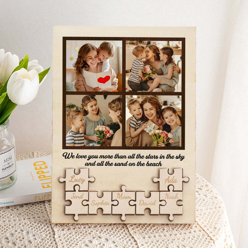 Personalized Wooden Photo Puzzle Sign Custom Family Member Sign Gift for Mom - soufeelus