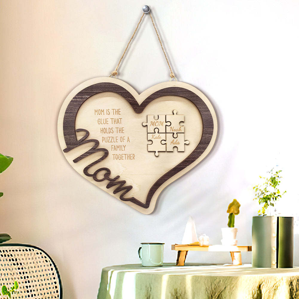 Personalized Wooden Heart Puzzle Sign Mother's Day Gift for Mom - soufeelus