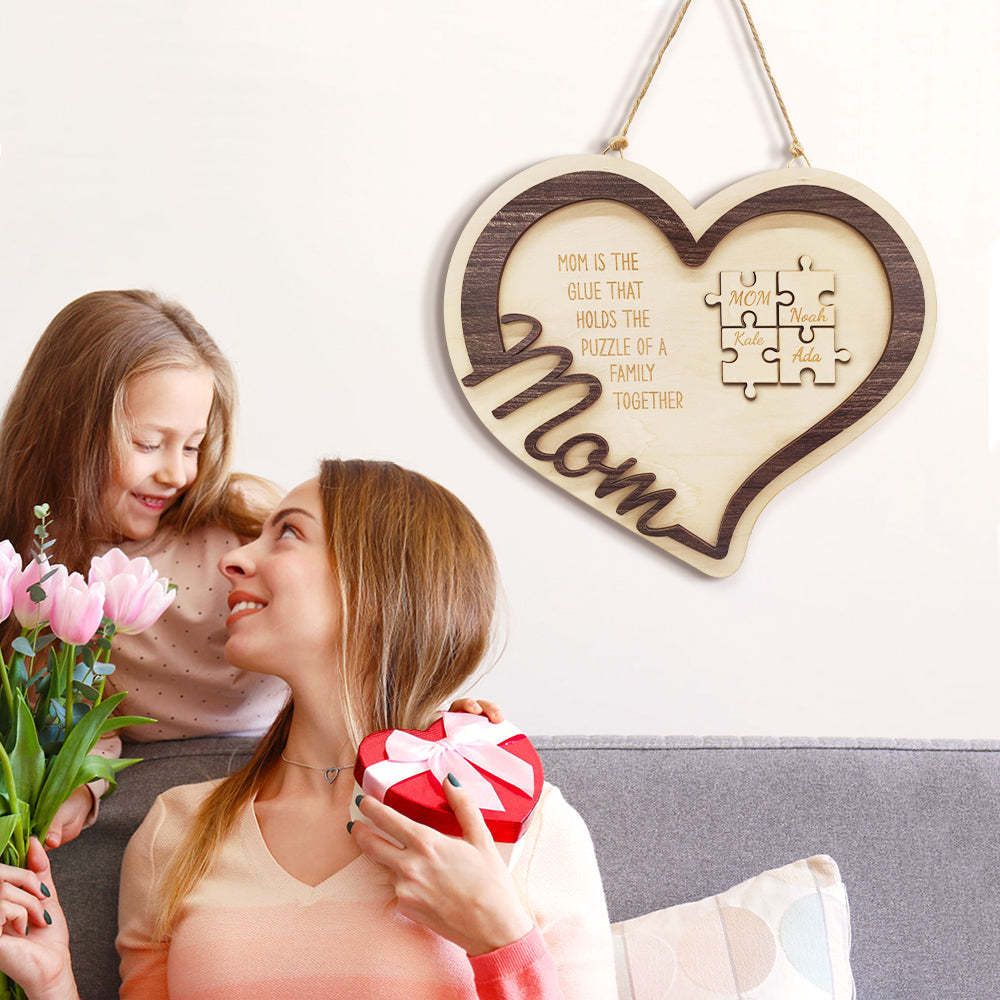 Personalized Wooden Heart Puzzle Sign Mother's Day Gift for Mom - soufeelus