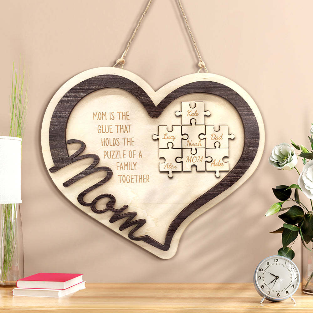 Personalized Wooden Heart Puzzle Sign Mother's Day Gift for Mom - soufeelus