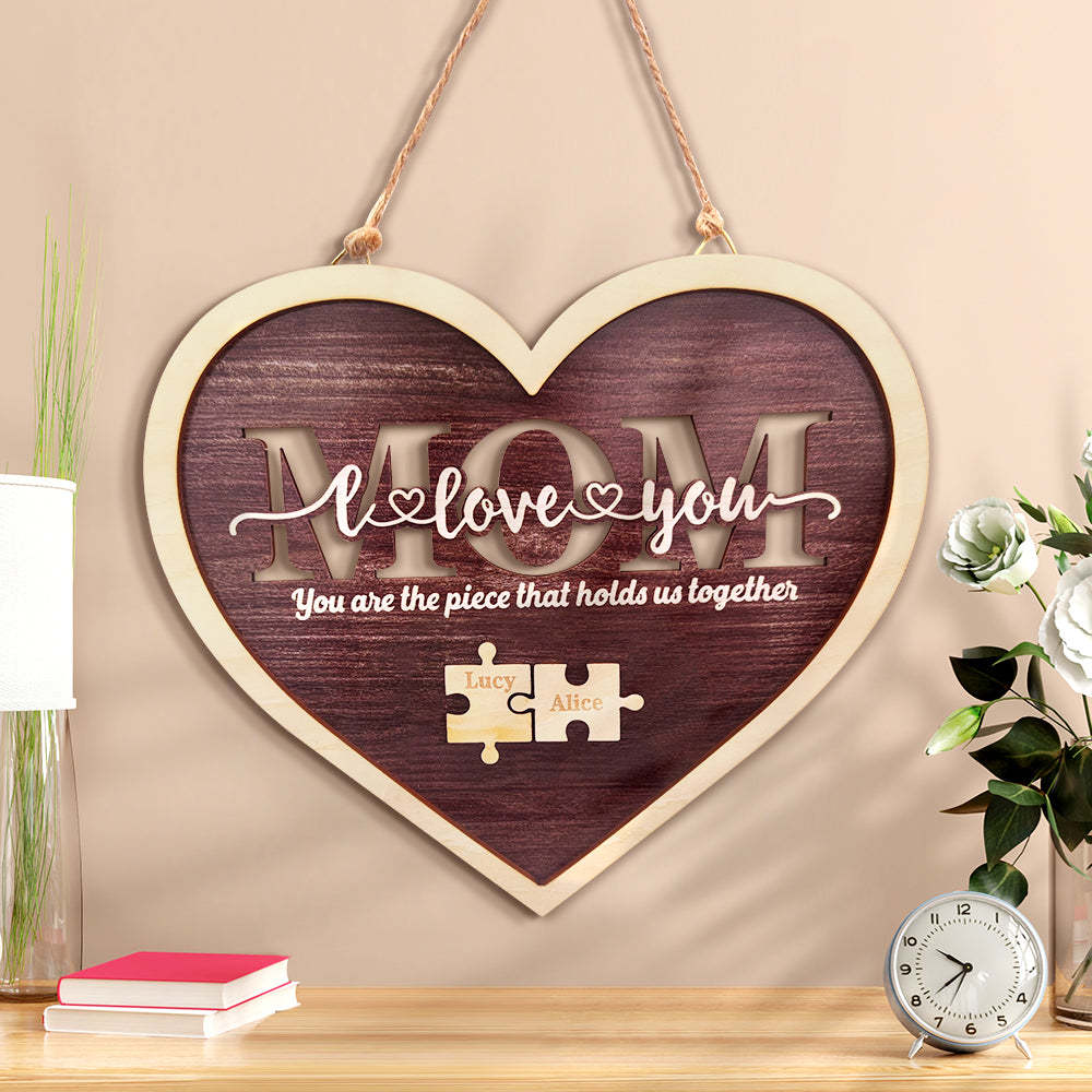 Personalized Mom Heart Puzzle Plaque You Are the Piece That Holds Us Together Mother's Day Gift - soufeelus