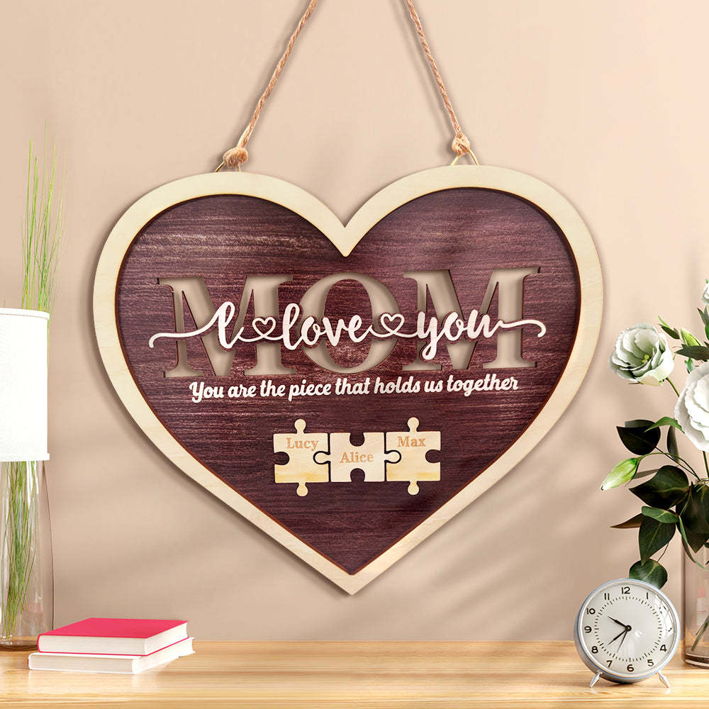 Personalized Mom Heart Puzzle Plaque You Are the Piece That Holds Us Together Mother's Day Gift - soufeelus