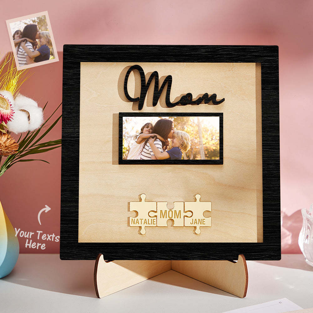 Custom Photo Engraved Ornament Mother's Day Puzzle Wooden Commemorate Gifts - soufeelus