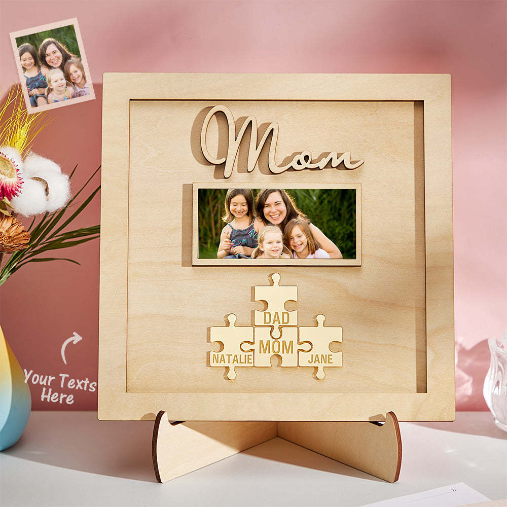 Custom Photo Engraved Ornament Mother's Day Puzzle Wooden Commemorate Gifts - soufeelus