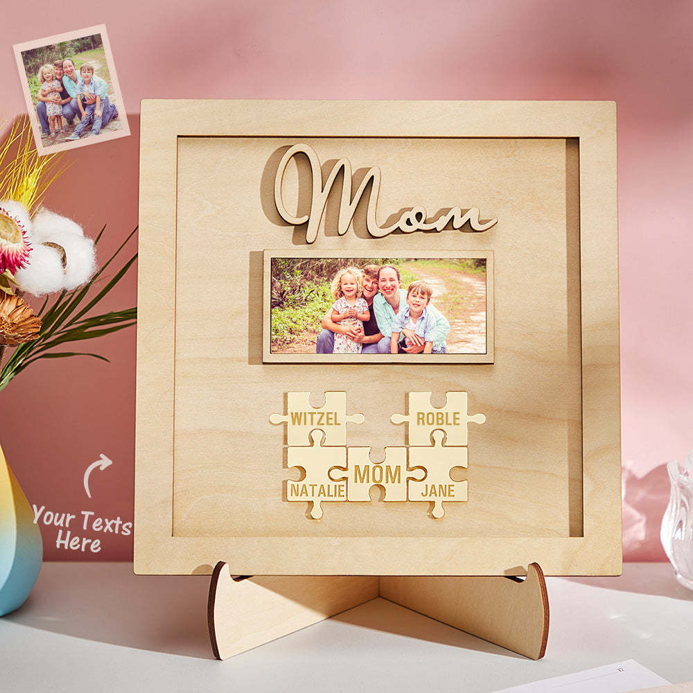 Custom Photo Engraved Ornament Mother's Day Puzzle Wooden Commemorate Gifts - soufeelus