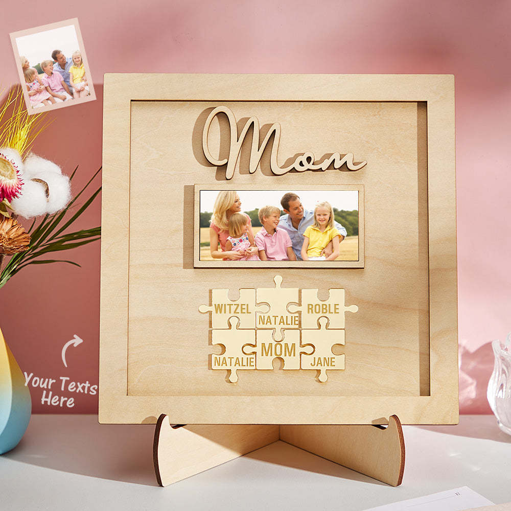 Custom Photo Engraved Ornament Mother's Day Puzzle Wooden Commemorate Gifts - soufeelus