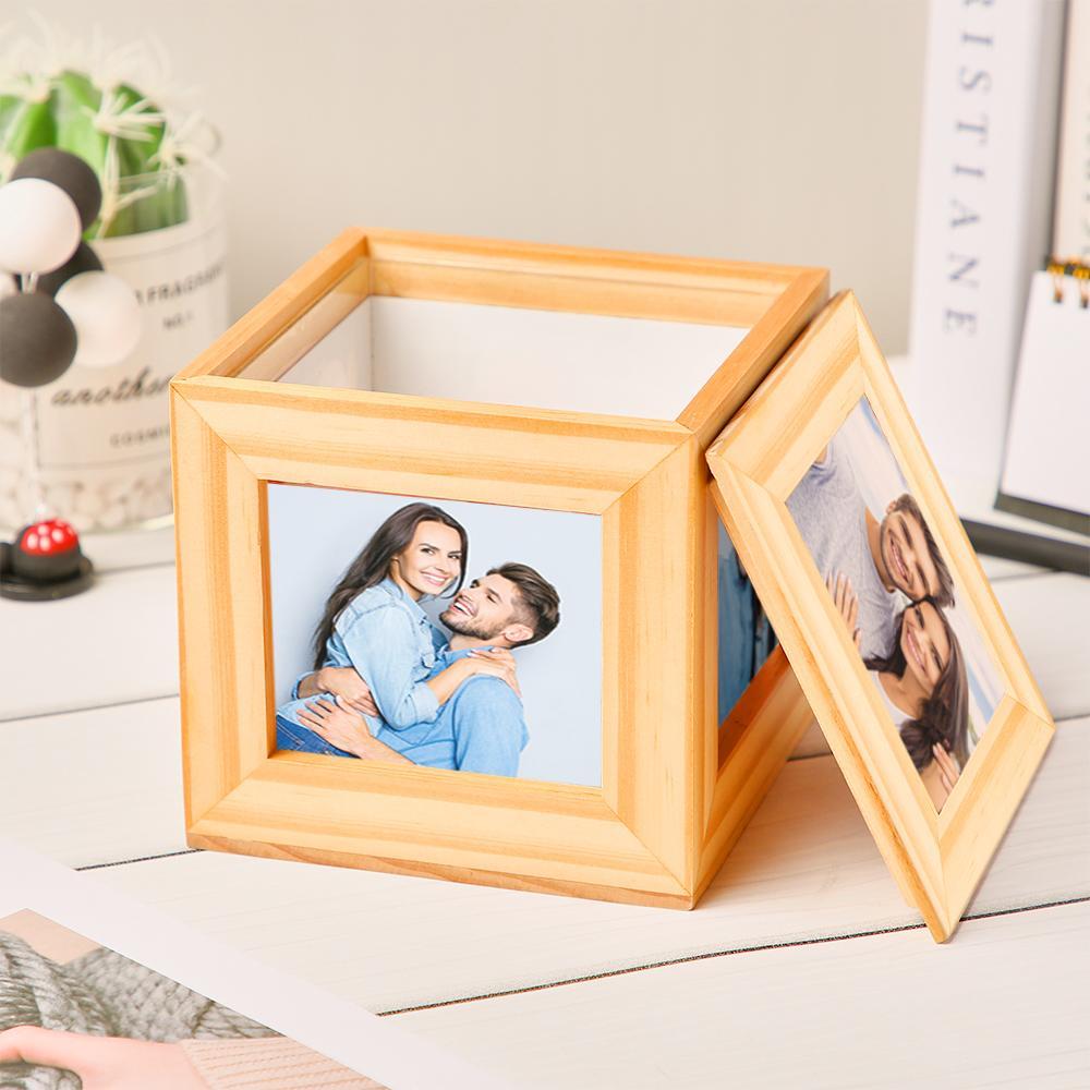 Personalised Wooden 5 Picture Photo Cube Box Commemorative Gifts - soufeelus
