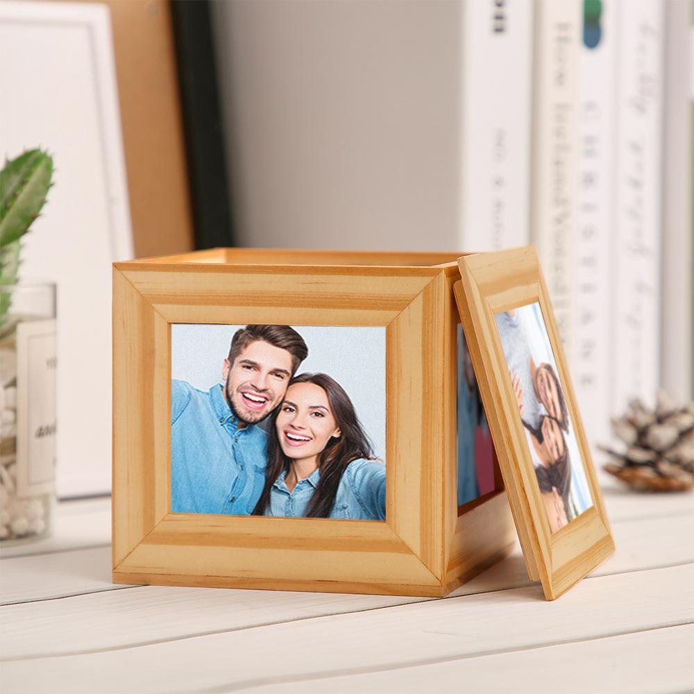 Personalised Wooden 5 Picture Photo Cube Box Commemorative Gifts - soufeelus