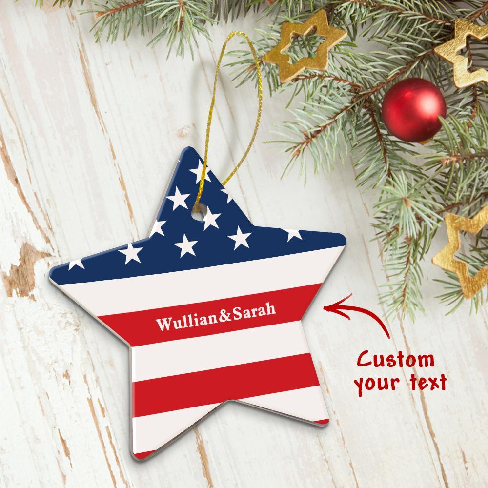 Custom Photo American Flag Christmas Ornament Star Ceramics Family Ornament Gift For Christmas