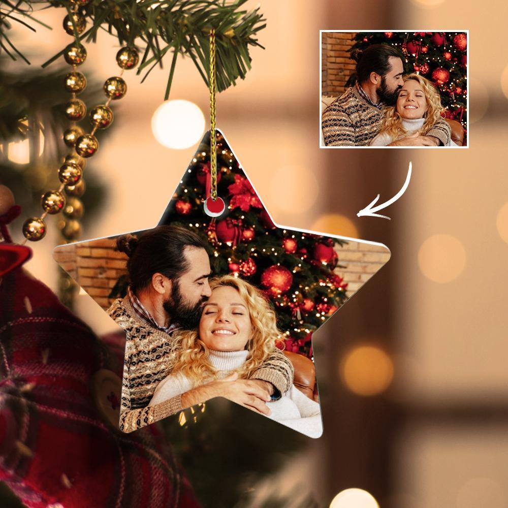 Custom Photo American Flag Christmas Ornament Star Ceramics Family Ornament Gift For Christmas