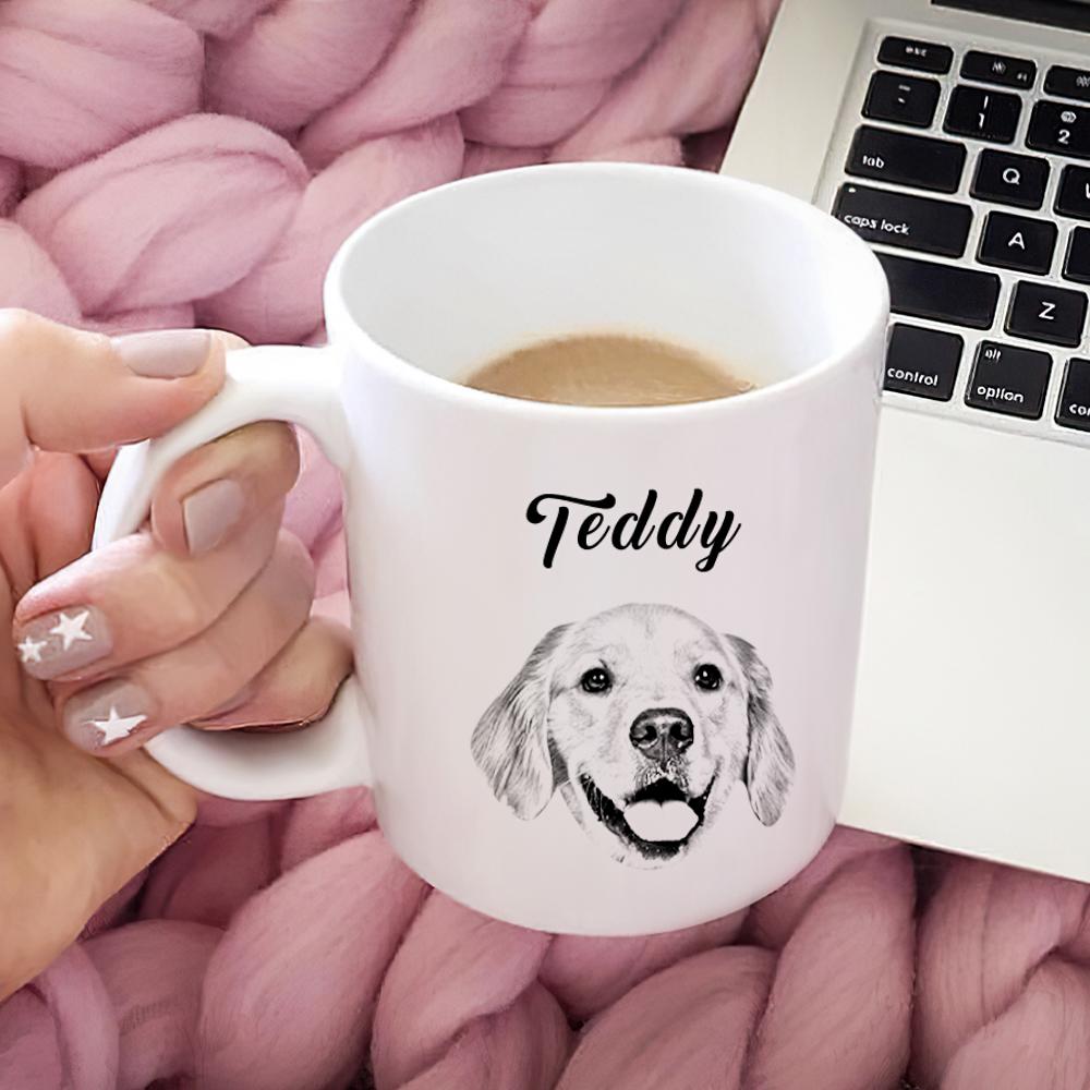 Personalized Dog Face Portrait Mugs Custom Pet Name Mug detail