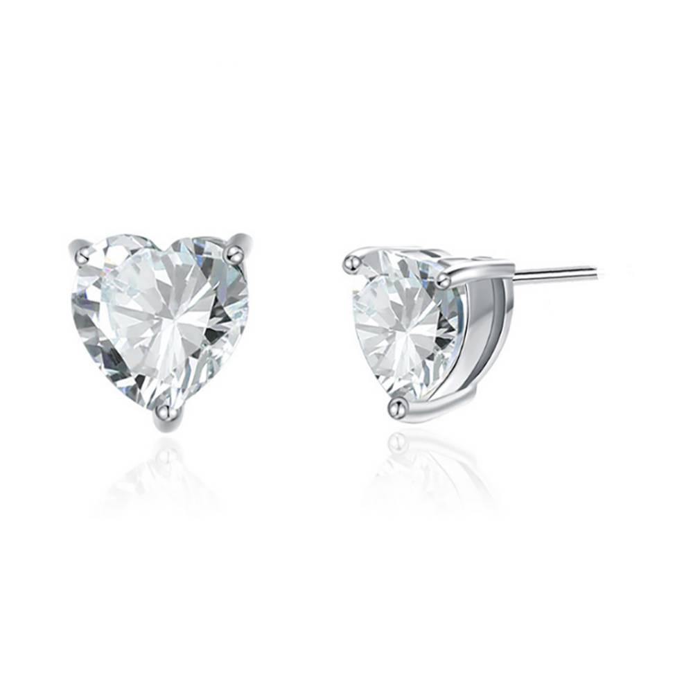 Heart Diamond Earrings Silver - soufeelus