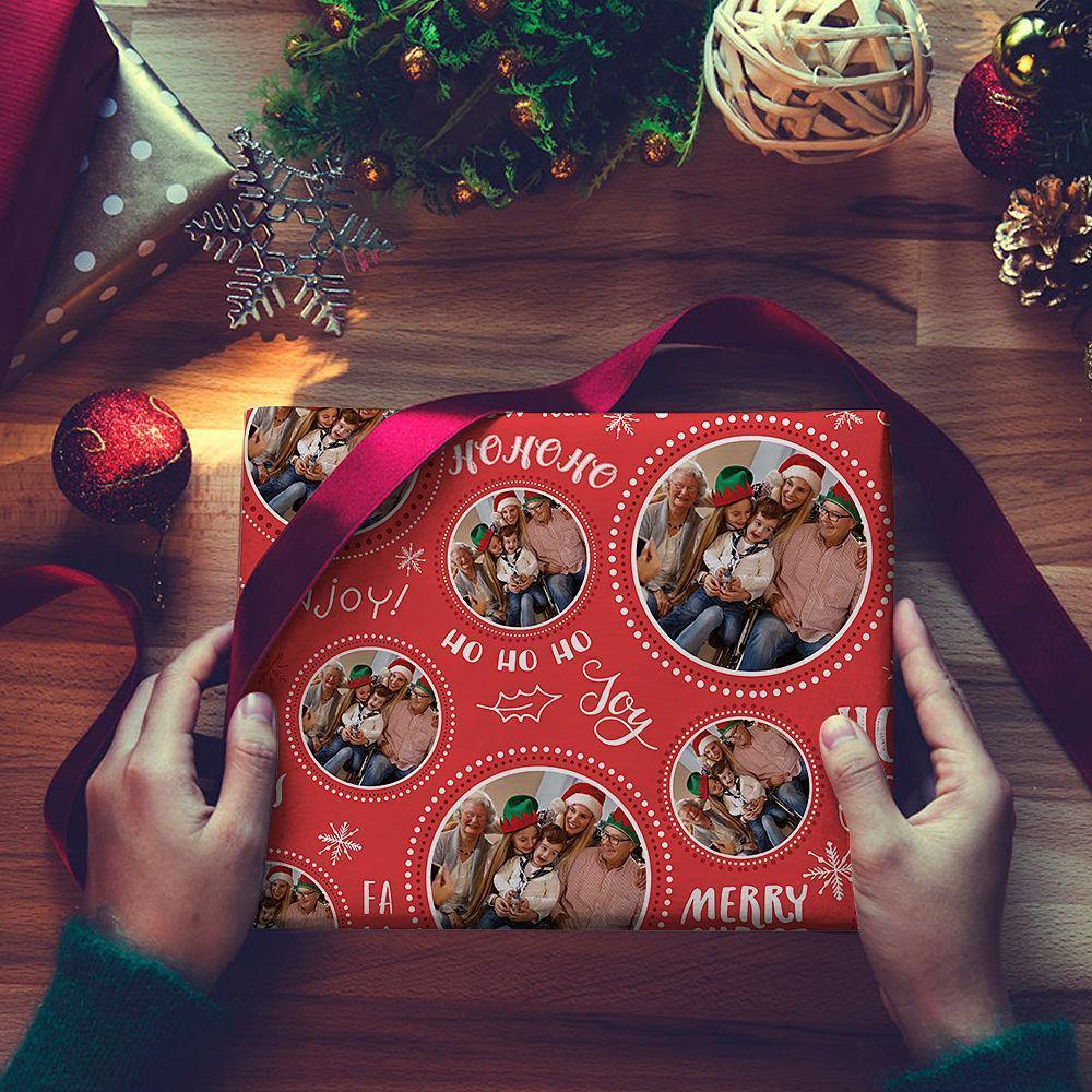 Custom Photo Face Merry Christmas Gift Wrap - soufeelus