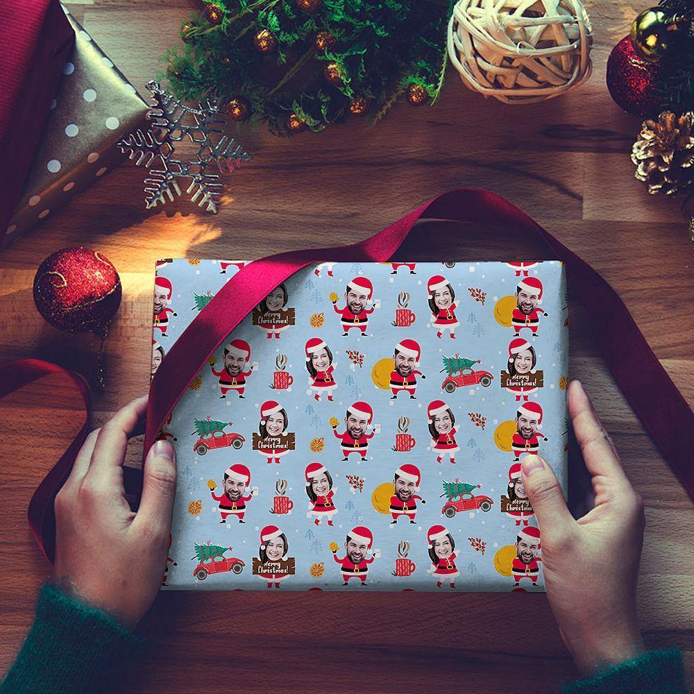 Custom Photo Face Merry Christmas Wrapping Paper For Couple - soufeelus