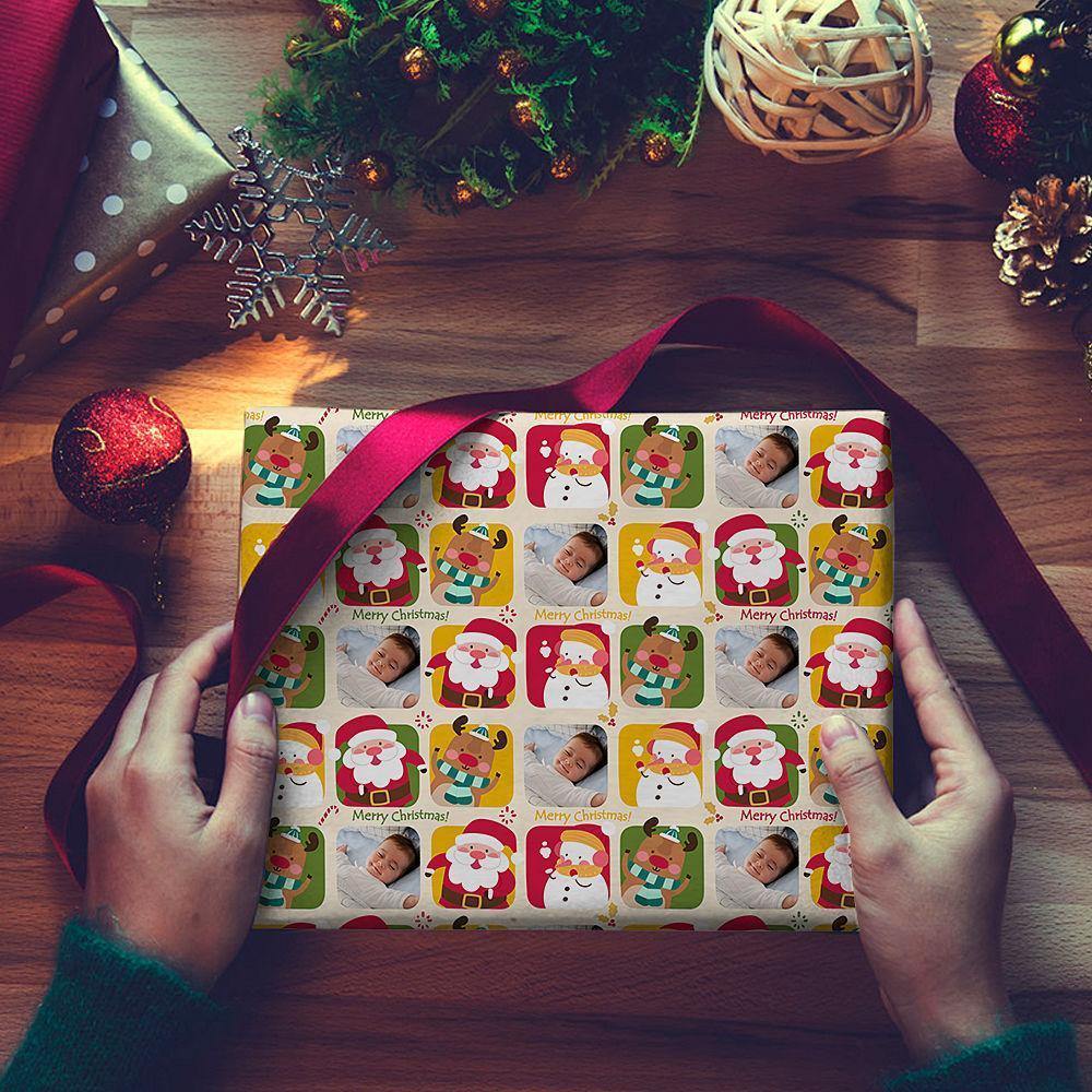 Custom Photo Face Merry Christmas Wrapping Paper For Santa Claus - soufeelus