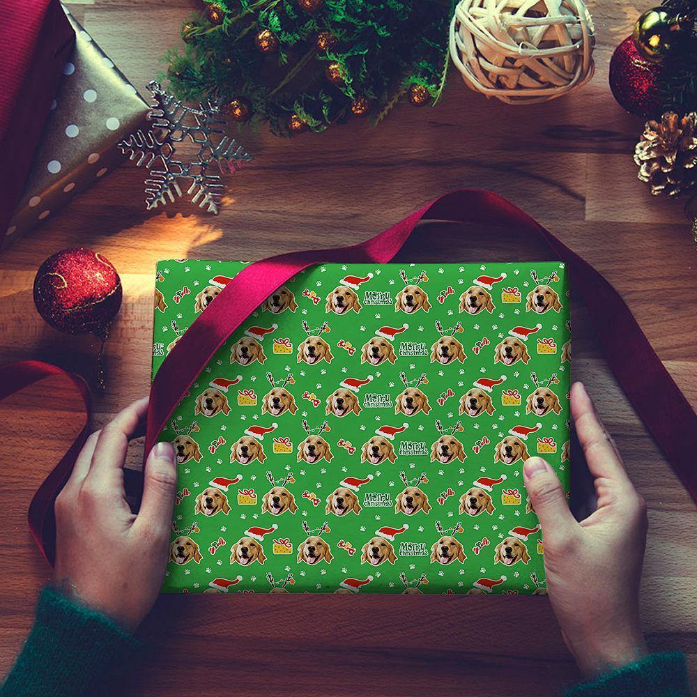 Custom Photo Face Merry Christmas Wrapping Paper Pet Theme - soufeelus