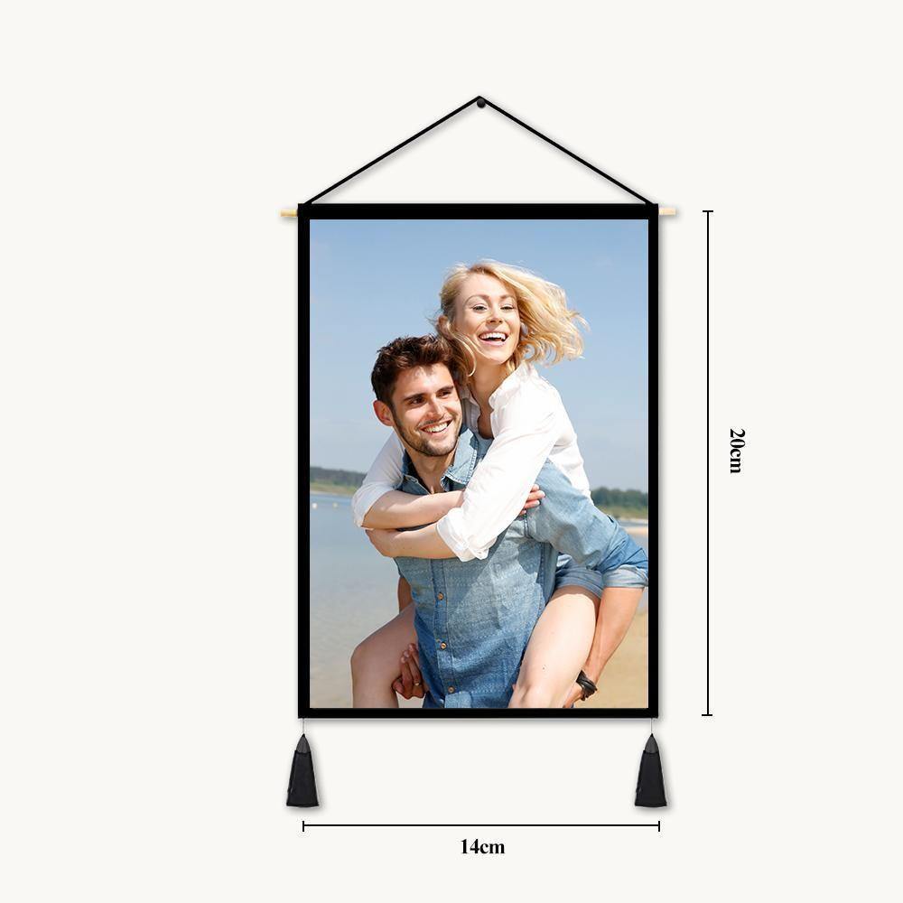 Custom Couple Photo Tapestry - Wall Decor Hanging Fabric Painting Hanger Poster 14"*20" (Tassels+Wooden Stick Set) - soufeelus