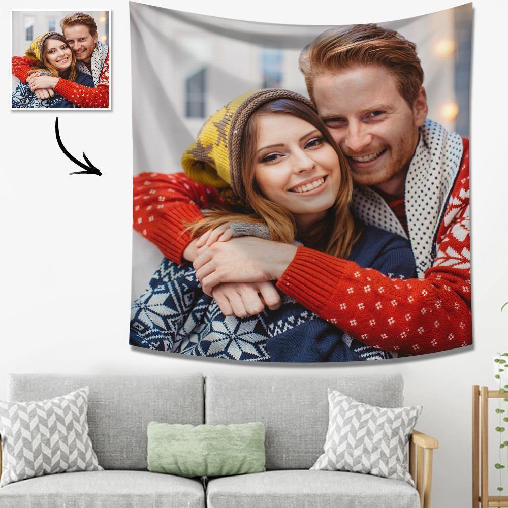 Merry Christmas Gifts Custom Photo Tapestry Short Plush Wall Decor Hanging Painting Gifts for Couple's - soufeelus