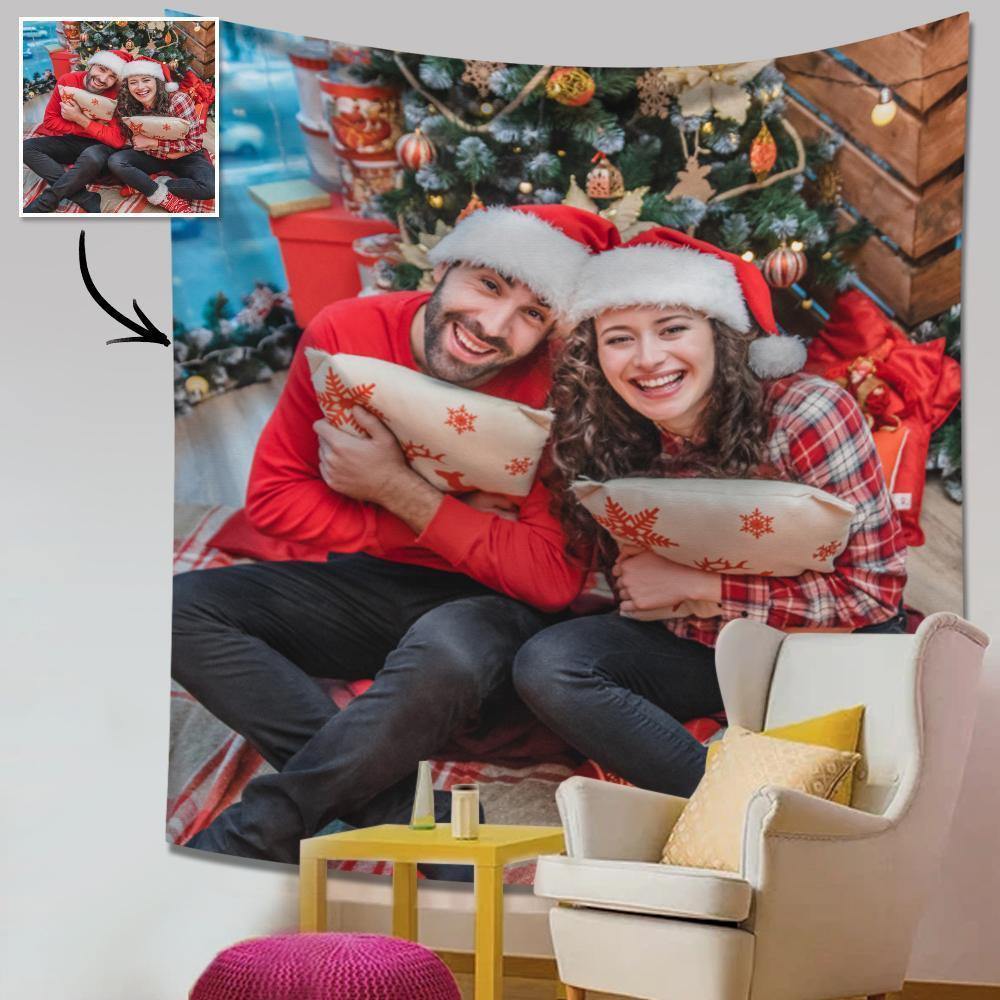 Merry Christmas Gifts Custom Photo Tapestry Short Plush Wall Decor Hanging Painting Gifts for Couple's - soufeelus