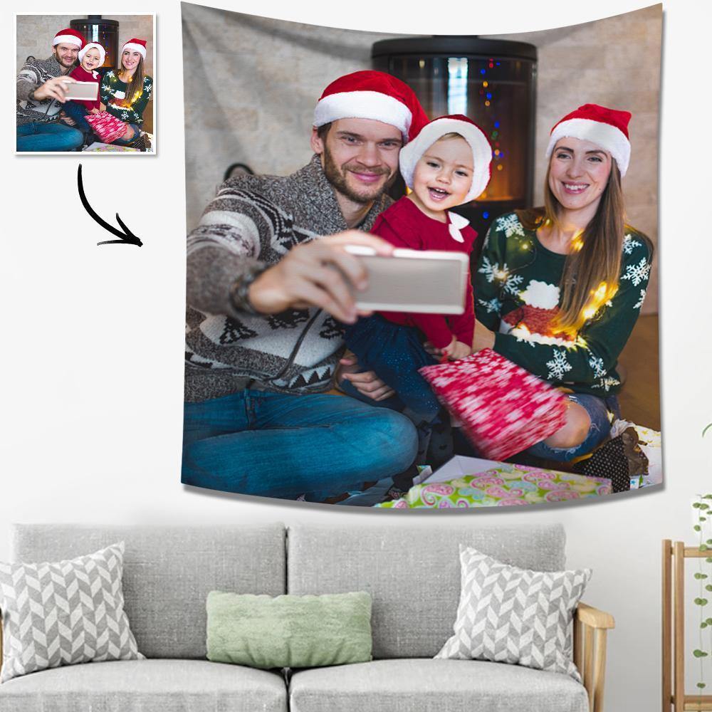 Merry Christmas Custom Photo Tapestry Love Family Wall Decor Hanging Painting Gifts for Family - soufeelus