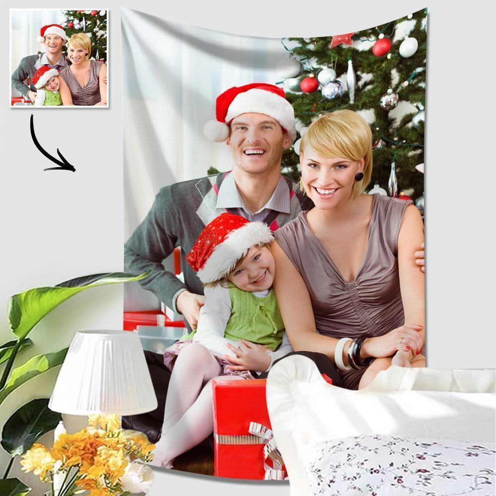 Merry Christmas Custom Photo Tapestry Love Family Wall Decor Hanging Painting Gifts for Family - soufeelus