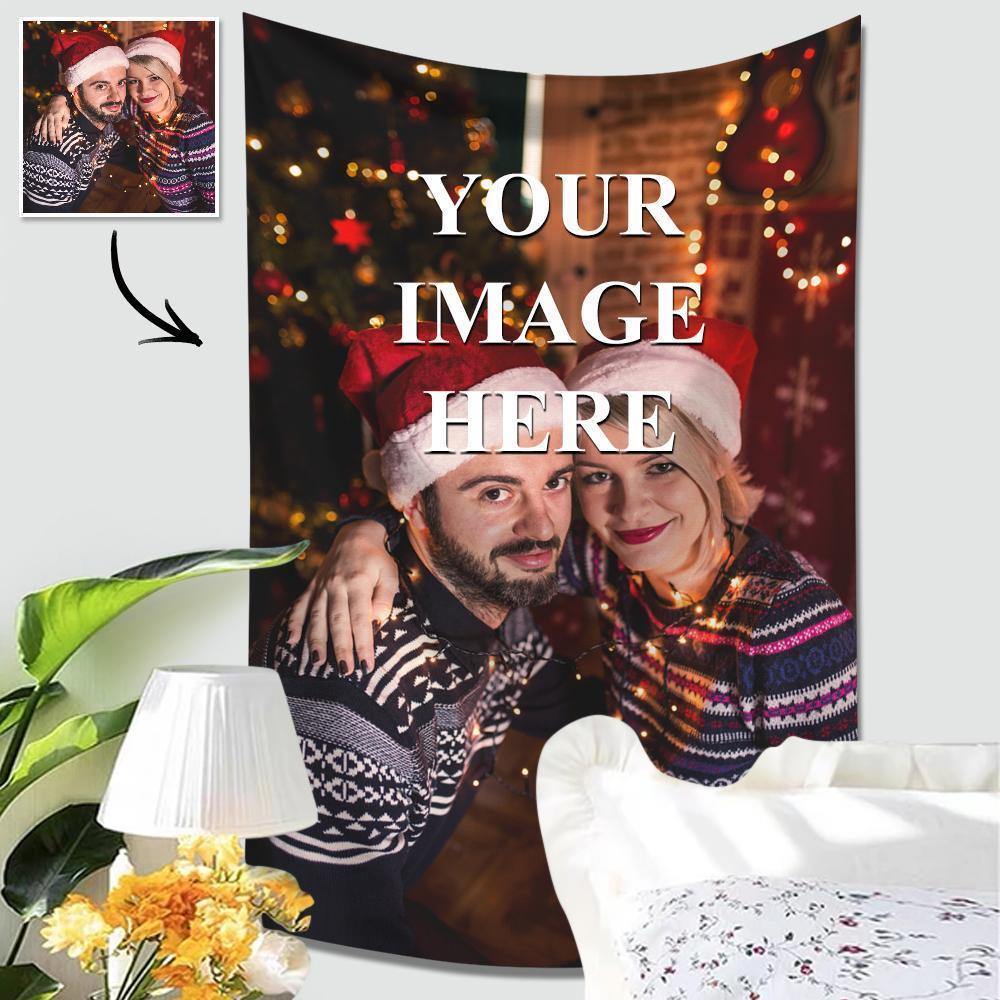 Merry Christmas Gifts Custom Photo Tapestry Short Plush Wall Decor Hanging Painting Gifts for Couple's - soufeelus