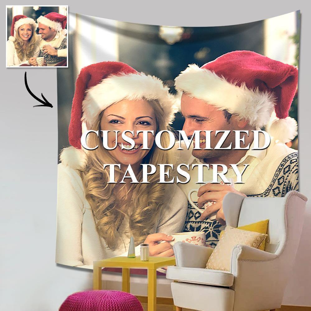 Merry Christmas Gifts Custom Photo Tapestry Short Plush Wall Decor Hanging Painting Gifts for Couple's - soufeelus