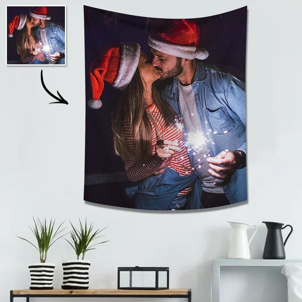 Merry Christmas Gifts Custom Photo Tapestry Short Plush Wall Decor Hanging Painting Gifts for Couple's - soufeelus