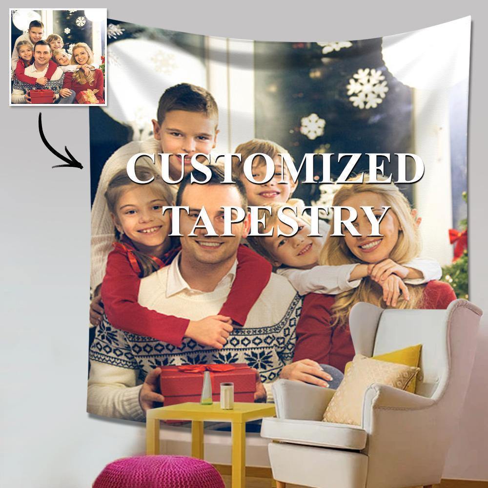 Merry Christmas Custom Photo Tapestry Love Family Wall Decor Hanging Painting Gifts for Family - soufeelus