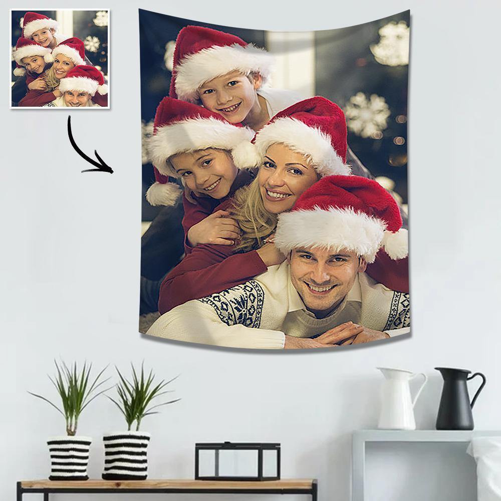Merry Christmas Custom Photo Tapestry Love Family Wall Decor Hanging Painting Gifts for Family - soufeelus