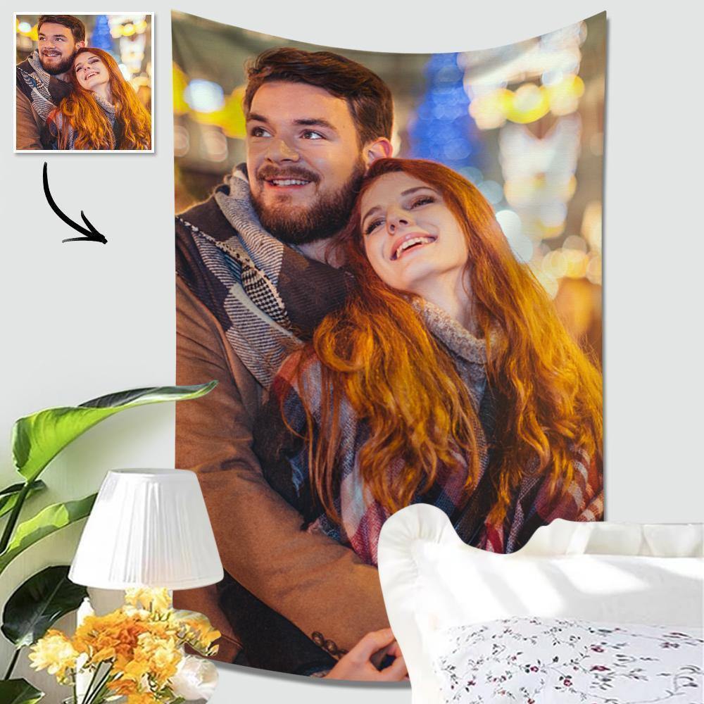 Merry Christmas Gifts Custom Photo Tapestry Short Plush Wall Decor Hanging Painting Gifts for Couple's - soufeelus