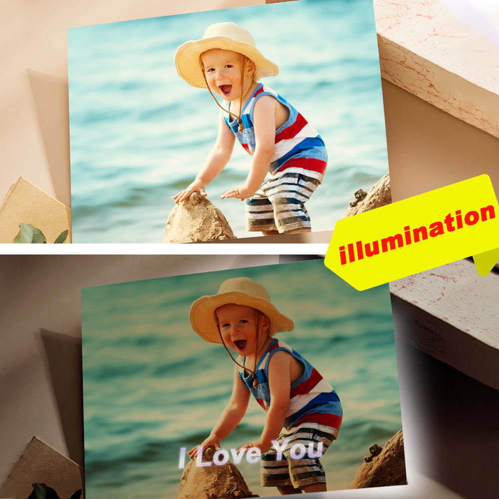 Custom Photo Hidden Text Greeting Card Cute Boy Card Gift for Child - 