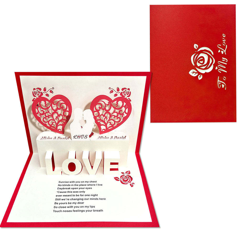 Custom Name 3D Pop-Up Card Personalized Heart Couple Pop Up Greeting Card - soufeelus