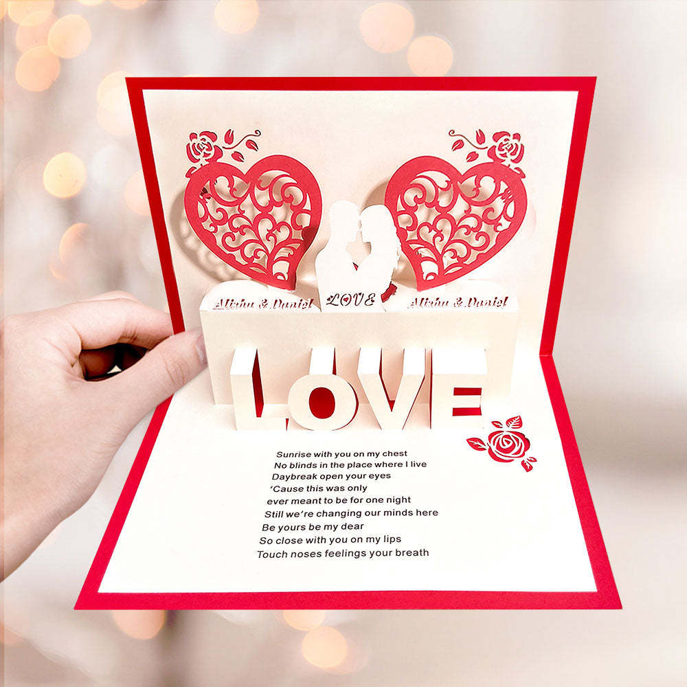 Custom Name 3D Pop-Up Card Personalized Heart Couple Pop Up Greeting Card - soufeelus