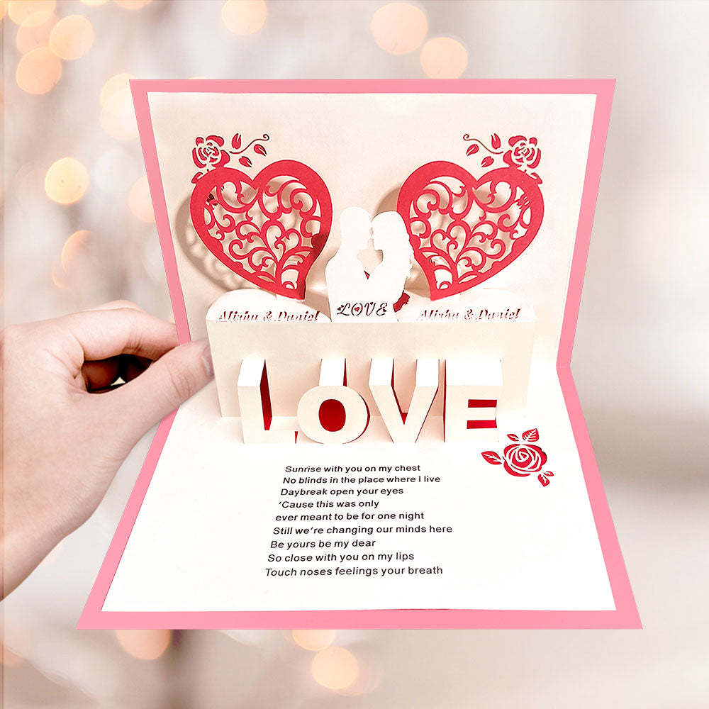 Custom Name 3D Pop-Up Card Personalized Heart Couple Pop Up Greeting Card - soufeelus