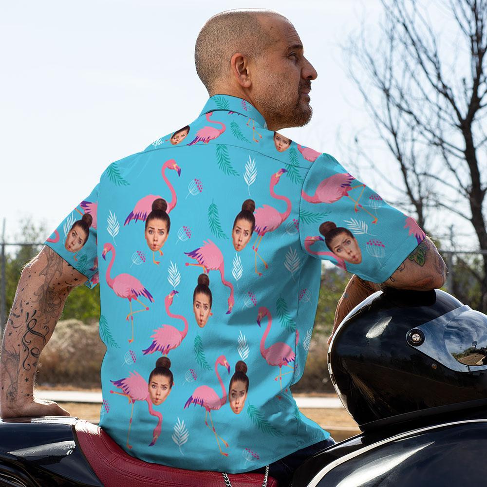 Custom Face Shirt Men S Hawaiian Shirt Pink Flamingo