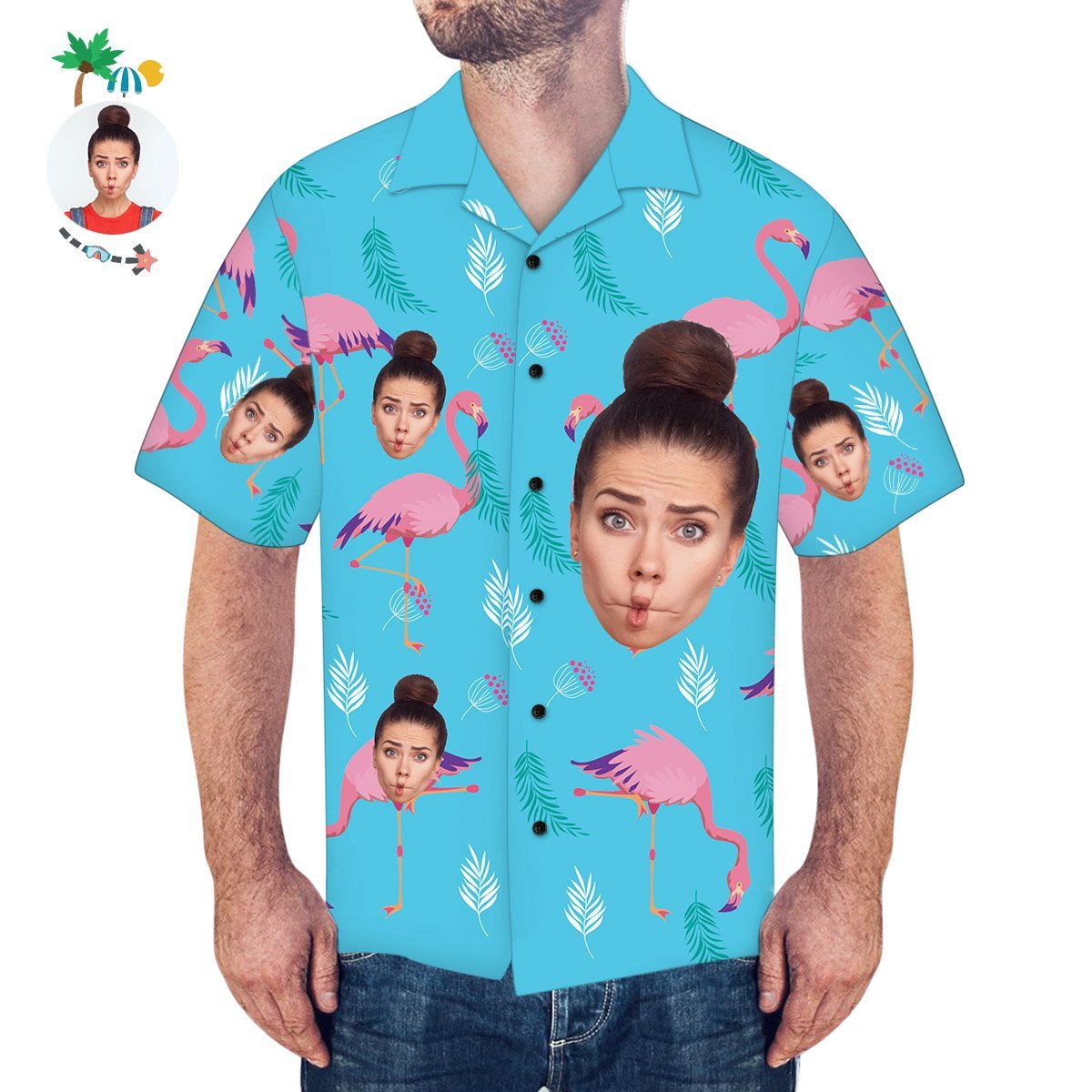 Custom Face Shirt Men S Hawaiian Shirt Pink Flamingo