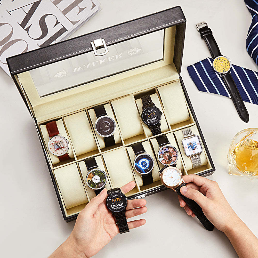 Personalized Watch Box - Holds 12 Watches, Watch Case, Watch Organizer, Watch Storage, Engraved, Monogram, Custom Designs -