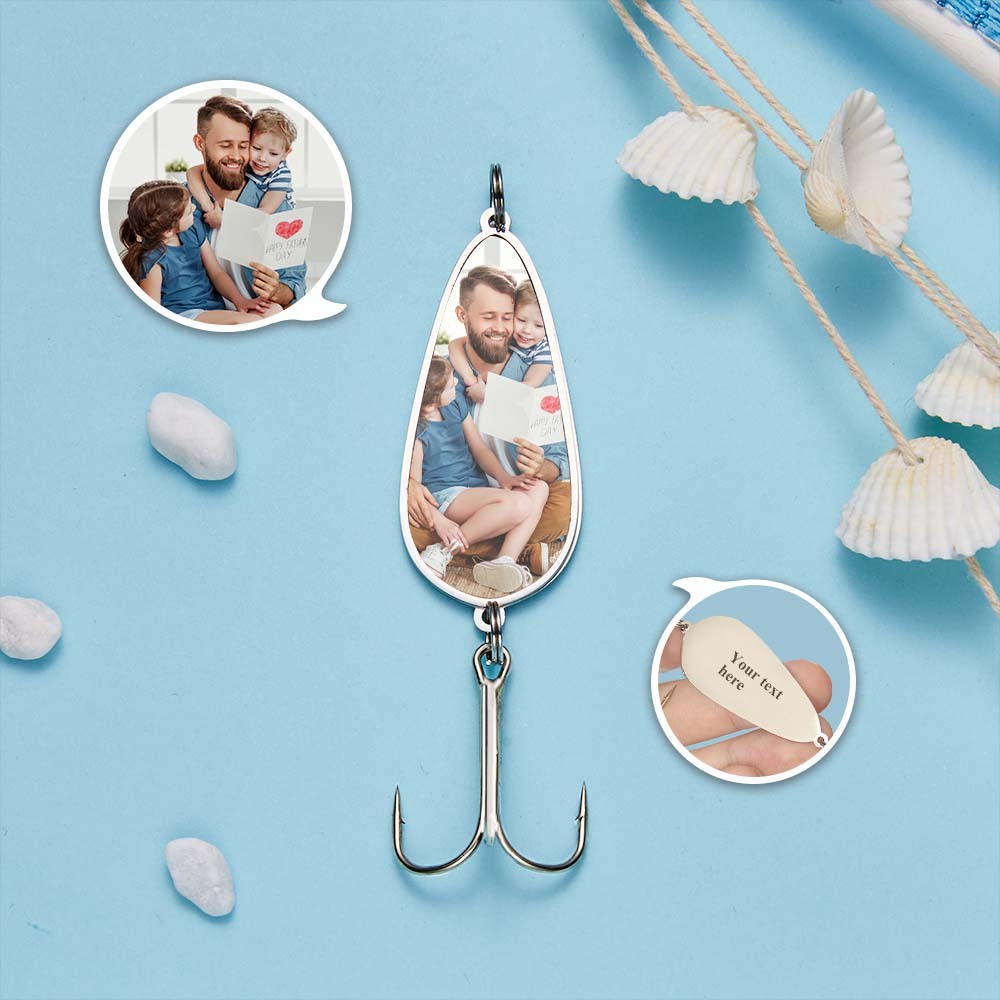 Custom Photo Engraved Text Fishing Hook Personalized Photo Fishing Lure Father's Day Gifts - 