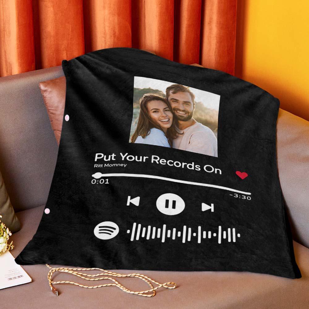 Custom Spotify Code Heated Blanket Photo Blanket Winter Warm Gift 10 Heat Settings Heating Blanket with 3 Time Settings - soufeelus