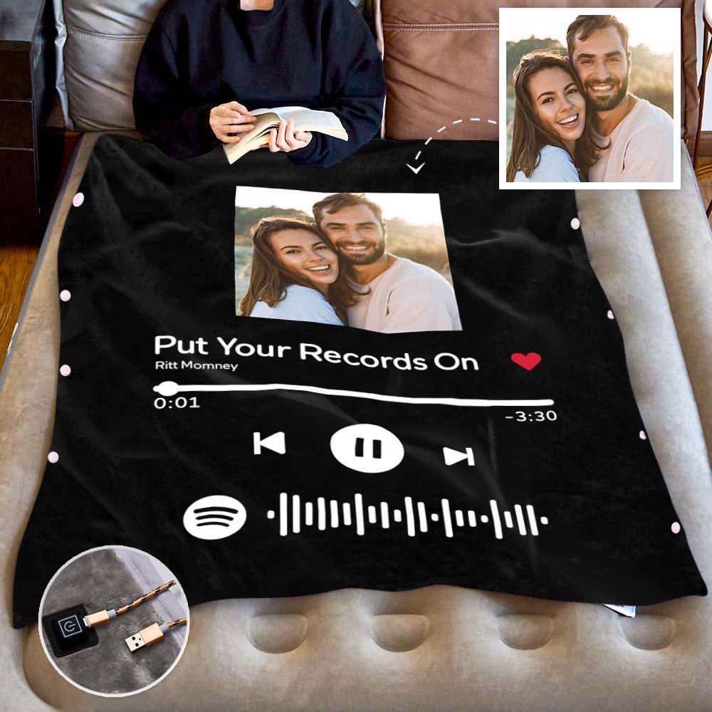 Custom Spotify Code Heated Blanket Photo Blanket Winter Warm Gift 10 Heat Settings Heating Blanket with 3 Time Settings - soufeelus