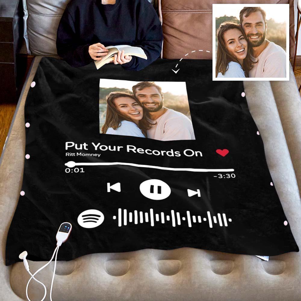 Custom Spotify Code Heated Blanket Photo Blanket Winter Warm Gift 10 Heat Settings Heating Blanket with 3 Time Settings - soufeelus