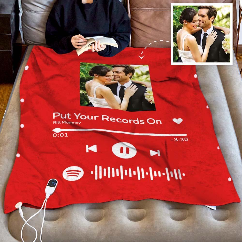 Custom Spotify Code Heated Blanket Photo Blanket Winter Warm Gift 10 Heat Settings Heating Blanket with 3 Time Settings - soufeelus