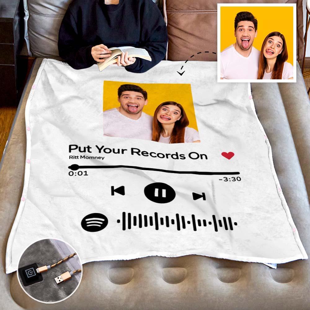 Custom Spotify Code Heated Blanket Photo Blanket Winter Warm Gift 10 Heat Settings Heating Blanket with 3 Time Settings - soufeelus